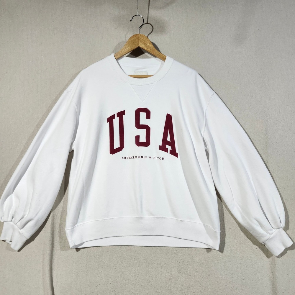 Abercrombie & Fitch USA Graphic White Balloon Sleeve Sweatshirt Women Large